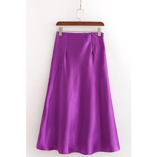 2021 High Waist Solid Color Streetwear Toppies Summer Purple Satin Skirts Womens A-Line Midi Skirts