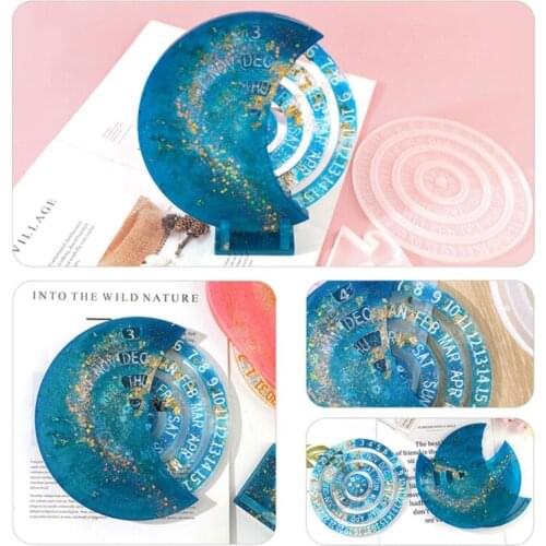 1 Set Moon/Love Heart Calendar Epoxy Resin Molds Hanging Sign Calendar Silicone Mould DIY Crafts Home Wall Decoration Casting To