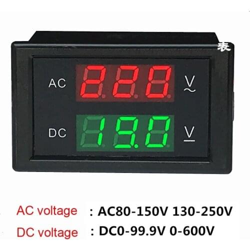 2 lines led display AC and DC voltage combination meter AC80V-250V DC0-600V AC voltage + DC voltage combination panel meter