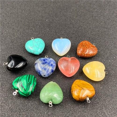 20pcs Crystal agate DIY necklace accessories Natural Crystal Mineral Heart Shape Pendant Necklace Pendant DIY Gift Jewelry