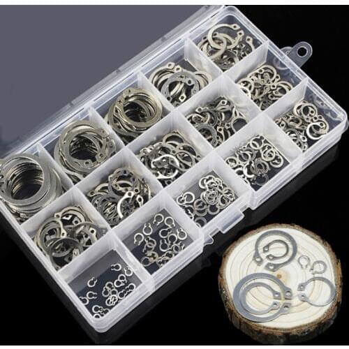 225PCS 304 Stainless Steel Washers Shaft Ring Block Shaft Circlip Gasket Assortment Kit Circlip Retaining Ring Shaft Fastener
