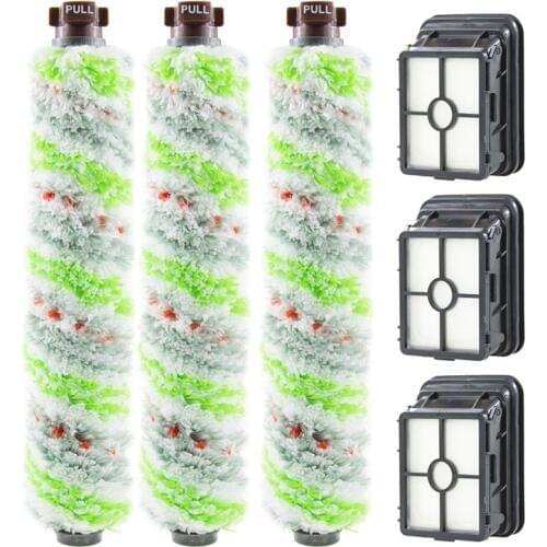3 Pack Multi Surface Pet Brush Roll 2306 and 3 Pack 1866 Vacuum Filter Compatible with Bissell Crosswave 1785 2306 2551 Wet Dry