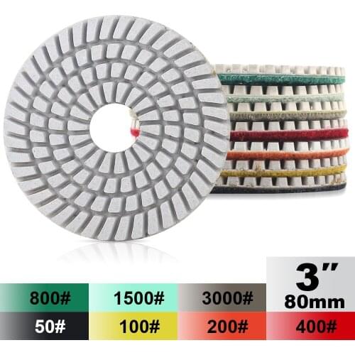 7pcs/set 3 inch 80mm with 3.0mm working thickness diamond wet polishing pads granite marble