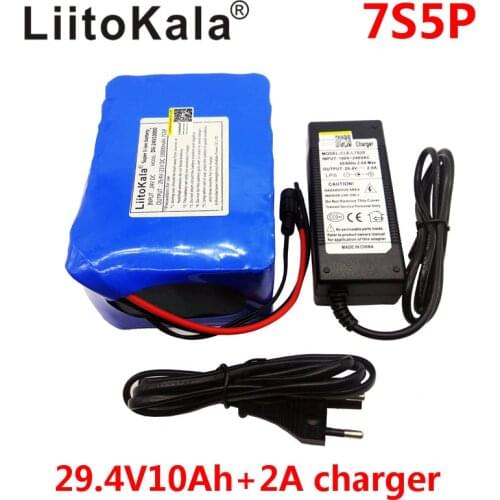 LiitoKala 24v 10ah 7S5P battery pack 15A BMS 250w 29.4V 10000mAh battery pack for wheelchair motor electric power+2A charger