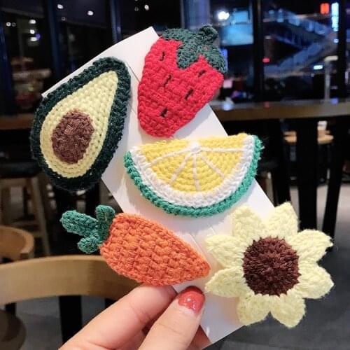 Childrens wool knitting fruit hairpins girls hairpin clips headdress princess cute baby hair accessories side clip