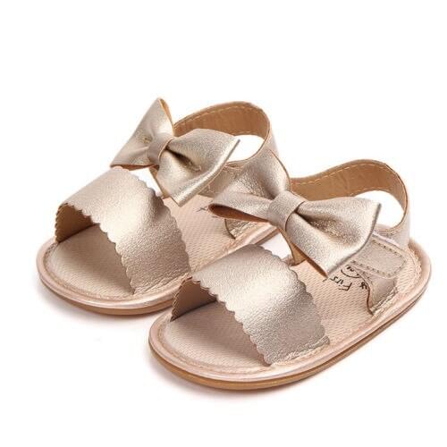 Baby Girls Flat Sandals Crib Shoes Anti-slip Open Toe Soft Sole Shoes Summer Solid Bowknot House First Walker for Baby Girls