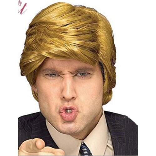 Donald Trump Gold Wig Costume Hair US President Cosplay for Halloween Costume Adult Fancy Wig Gold White Gold