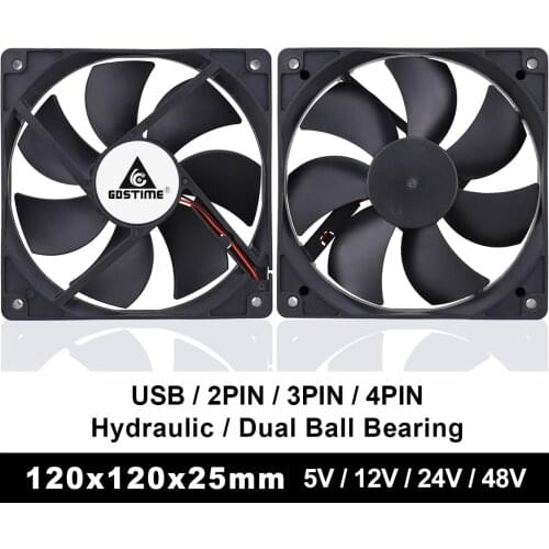 1 PCS 5V 12V 24V 120x25mm 12025 Dual Ball DC Axial Cooling Fan 12cm 120mm Silent for PC CPU Computer Case Cooler High Speed CFM