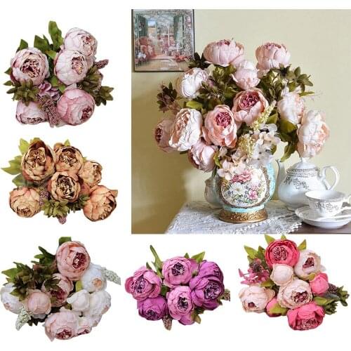 Artificial & Dried Flowers 1Bouquet 8 Heads Artificial Peony Silk Flower Leaf Home Wedding Party Decor home искуственные цветы