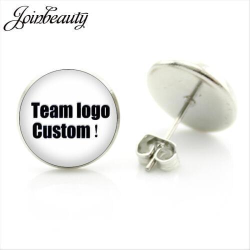 JOINBEAUTY Charm Custom Team logo Custom Photo Stud Earrings Glass Cabochon Jewelry For Team Souvenir Gift NA01
