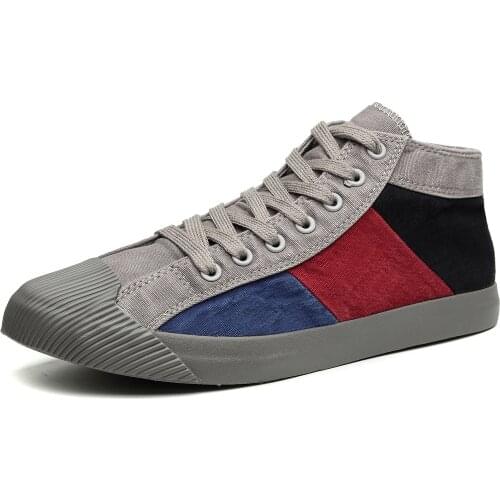 Mens High-top Canvas Shoes Trendy Mixed Colors Mens Casual Shoes Breathable Comfortable Men Sneakers Retro Style Male Shoes