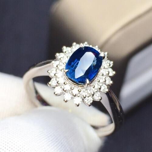 Z708 Blue Sapphire Ring 1.3ct Real Pure 18 K Natural Unheat Royal Blue Sapphire Gemstone Diamonds Stone Female Ring