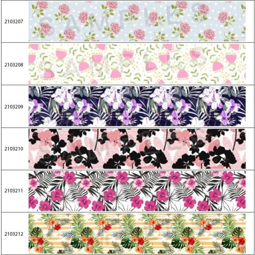 Beauty Flower Printed Grosgrain Pattern Satin Type for DIY Craft Supplies 5 Yards 25mm/38mm/50mm/75mm