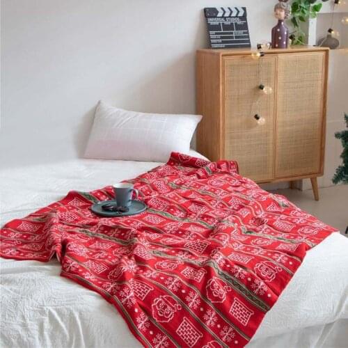 Red Christmas Blanket Knitted cotton Blanket for Home Sofa throw blanket Holiday Gift Christmas Decoration Blanket