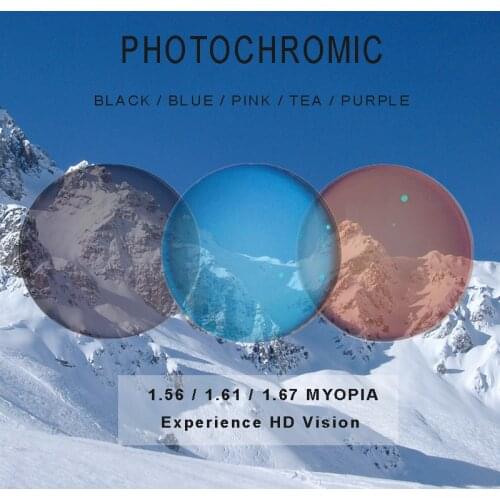 Anti Blue Ray & Photochromic Gray Brown Pink Purple Blue Series 1.56 1.61 Prescription Glasses Lenses For Myopia