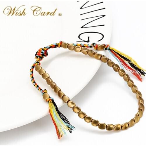 Wish Card Fashion Colorful Rope Weaving Bracelet String Irregular Copper Beads Simple Charm Beaded Jewelry for Women Men BT29