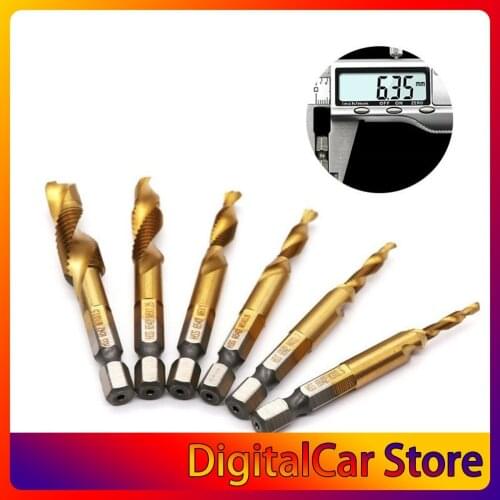 6pcs Hss Titanium M3 - M10 Combination Hex Deburr Countersink Tap Drill Bit Set Hexagonal Shank Compound Taps Set