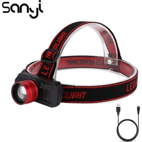 SANYI 3 Modes Headlight 3800 LM USB Recharging Built-in Battery LED Headlamp Head Lantern for Camping Night Fishing