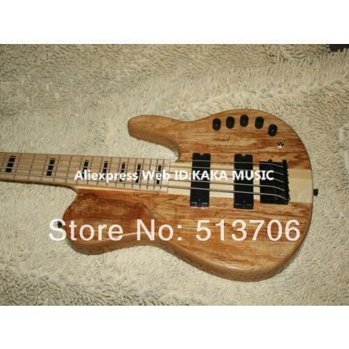 Natural ONE Piece Neck 5 strings Electric Bass 24 Frets Wholesale High Quality Free Shipping