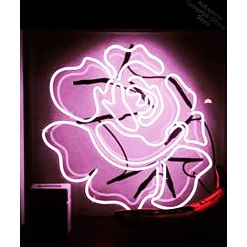 Neon Sign For Romantic Rose Lamp real glass tubes resterant decorat room Pink light Windows Garage Wall Sign Shopping Hall Sign