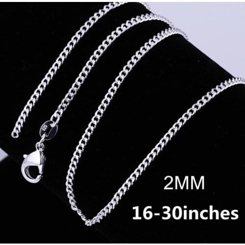Wholesale 16-30 Inches Silver Color 2MM Chain , Necklace Jewelry Beautiful Fashion Women Men Charm Pretty Lovely