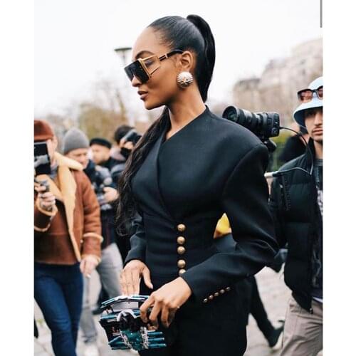 Babatique 2020 Winter Sexy Long Sleeve V Neck Button Black Women Blazer Dress Fashion Party Dress Vestido