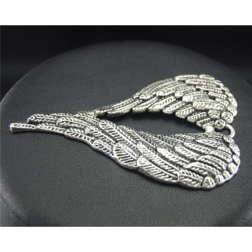 5pcs Silver Color Angel wings Pendant DIY Necklace jewelery Findings 69X47mm A1763