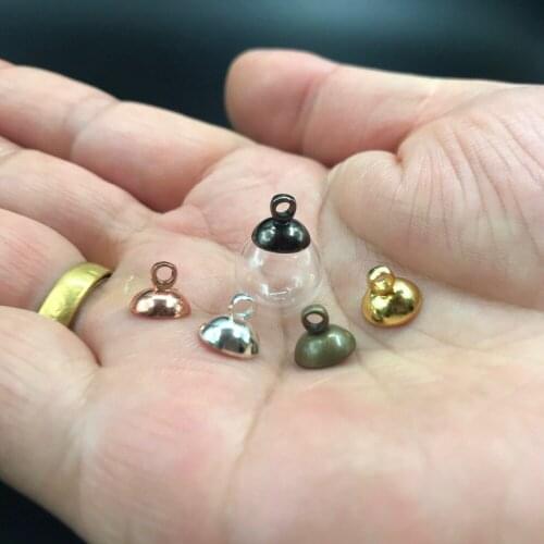 100pcs 10mm Empty Hollow Glass Rpund Ball Orbs With Metal Cap Glass vial necklace pendant oil perfume findings wedding decor