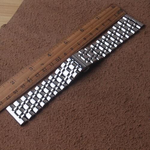 24mm 26mm Polished Stainless Steel Solid Link Watchband Strap Straight End Black Silver Watchbands mens watch Band Bracelet 2019