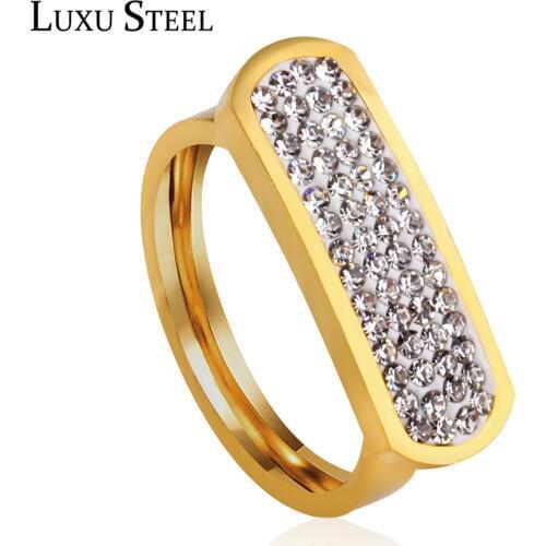 LUXUSTEEL inoxidable Cubic Zirconia Finger Rings Ladies Jewelry Gold Color Round Engagement Rings Wedding Accessories