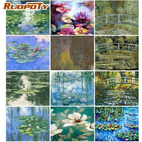 RUOPOTY DIY Painting by Numbers Claude Monets Paintings Kinds of Water Lilies Impression Lotus Paints by Numbers Home Decor