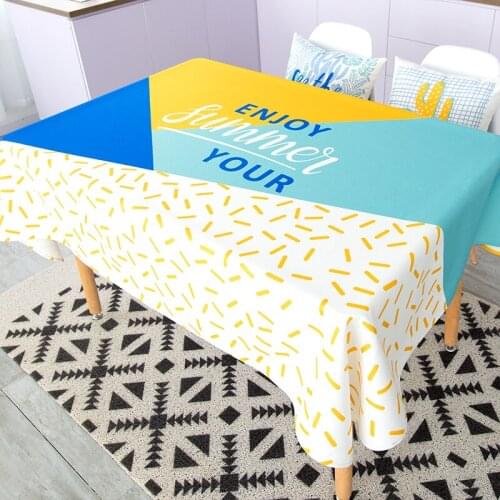 RZCortinas Tablecloth Yellow Blue Rectangular Table Cloth Wedding Party Table Cover With Leaf Flamingo Cactus Print Cotton Linen