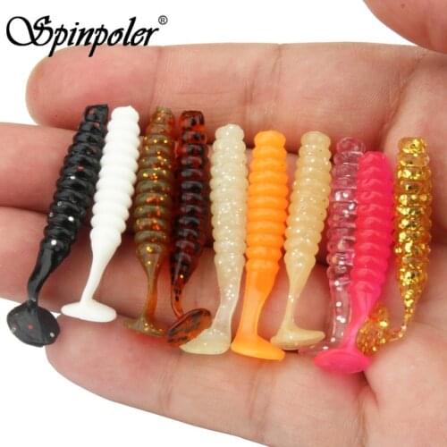 Spinpoler 24PCS 40mm/1g T-Tail Soft Plastic Maggot Grubs Bait Artificial Panfish Crappie Trout Crankbait Soft Baits Fishing Lure