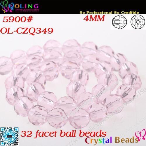 Glass Bead,200pcs/Lot Pink Crystal Glass Faceted Football Beads 4mm Crystal Round Beads For DIY Jewelry Findings