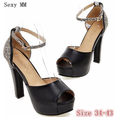 Ankle Strap Platform Pumps Women Peep Toe High Heels Party Gladiator Sandals Woman High Heel Shoes Plus Size 34-40.41.42.43