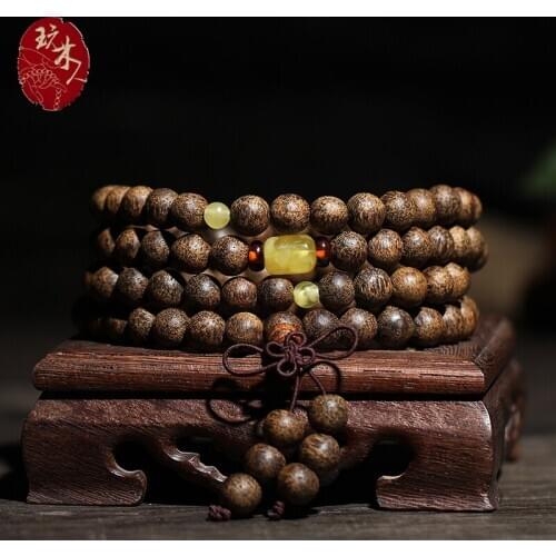High oil, old material, tiger grain, ripe and fragrant hand string, 108 Buddhist beads, male and female wax Bracelets