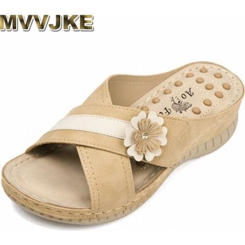 MVVJKE 2021 Summer Womens Sandals Casual Women Wedges Sandals Soft Shoes Fashion Brand Ladies Wedge Heels Women Leather Shoes