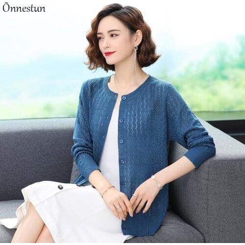 Hollow Cardigan Sweater Women Spring Summer Solid Long Sleeve Sweater For Women Outerwear Thin Cardigans