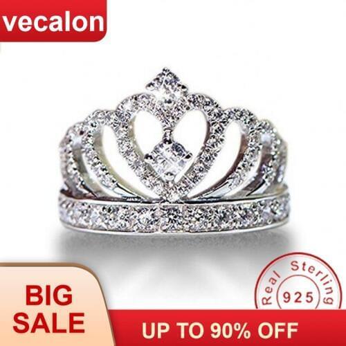 Vecalon Crown Jewelry 100% Soild 925 Sterling Silver ring Sona 5A Zircon Cz Engagement wedding Band rings for women men Gift