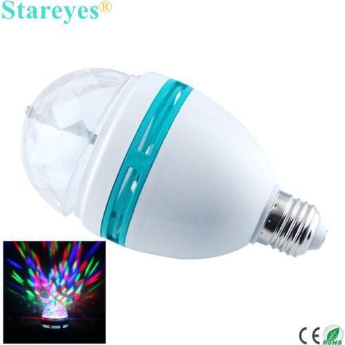 1 Piece full Color 3W E27 RGB LED Crystal Stage Light Rotating DJ party stage Light Bulb rotating Ball Lamp Holiday lighting