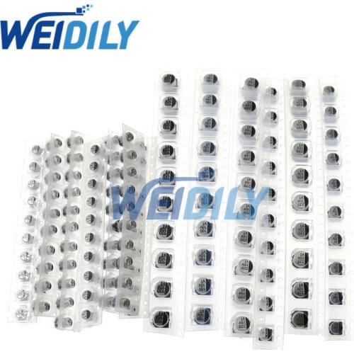 130PCS/LOT 1uF-220uF SMD Aluminum Electrolytic Capacitor Assorted Kit Set, 13values*10pcs=130pcs Samples Kit