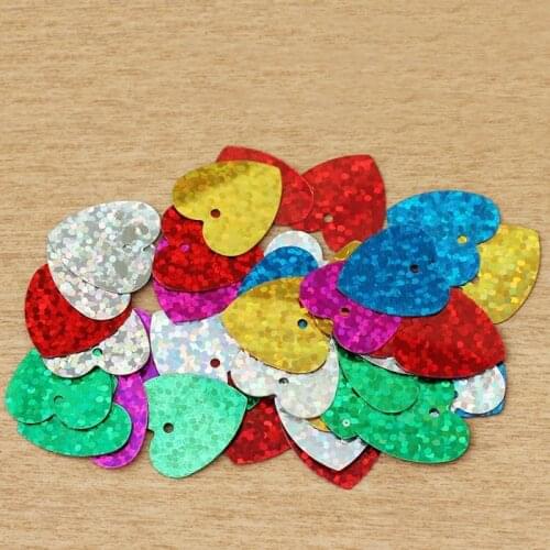 50g 15mm Flat Heart Sequins For Crafts Sewing Accessories With 1 Hole Assorted Mix Laser Colors Confetti Spangles