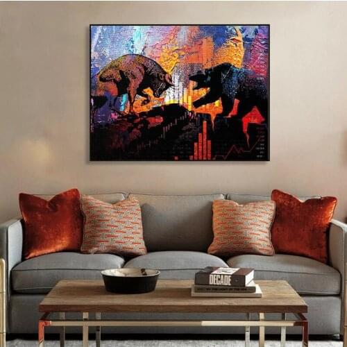 Abstract Bison and Bear on Canvas Painting Colorful Wall Art Posters and Prints Wall Art Picture for Living Room Home Decoration