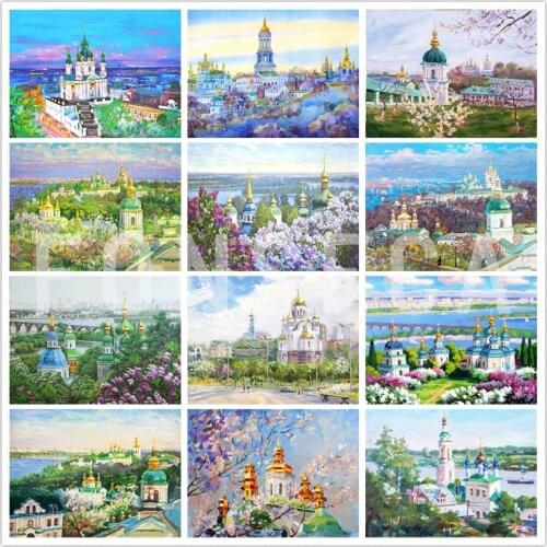 Diamond Embroidery Church Scenery Mosaic Kits Diamond Painting Full Square Drill City Landscape Picture Rhinestones Cross Stitch