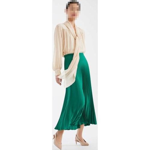 Bow Polyester Spandex Casual Solid Pleated Ankle-Length Natural