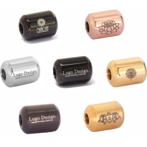 Free Shipping 10PCS Cylindrical Stainless Steel Engraved Laser Logo Beads Customized For DIY Jewelry Making ,PVD Plating,LG14