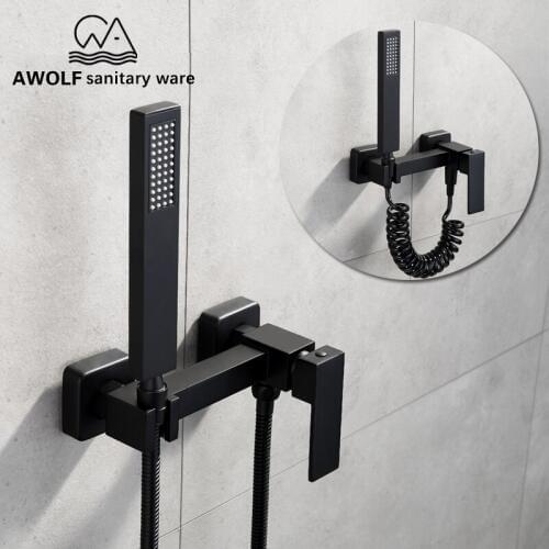 Black Bathroom Shower set Brass Hand Held High Pressure Shower Head Wall Mounted Hot&Cold Valve Mixer Tap Bathtub Faucet AP2114