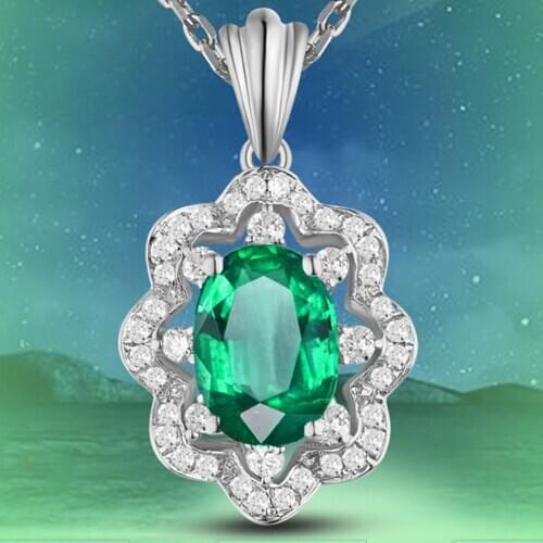 Flower Green Crystal Emerald Gemstones Pendant Necklaces for Women White Gold Color Jewelry Choker Chain Bijoux Trendy Gifts
