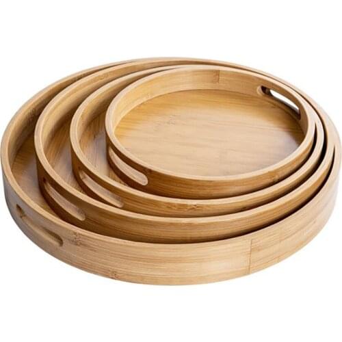 Wooden Round Serving Tray Wood Plate Tea Food Dishe Drink Platter Food Plate Dinner Beef Steak Fruit Snack Tray
