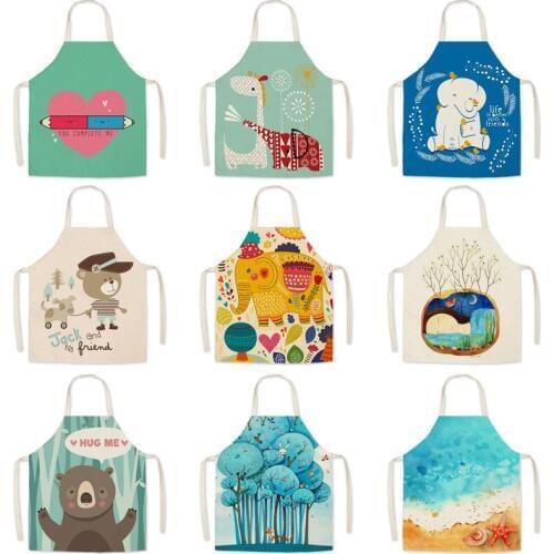 Cotton and linen Children kids cartoon apron kitchen oil-proof sleeveless smock